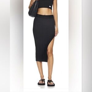 Cotton Citizen Melbourne Ribbed Midi Skirt Black Side Slit Stretch USA Size S